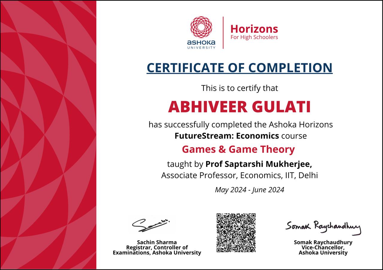 Games & Game Theory Certificate